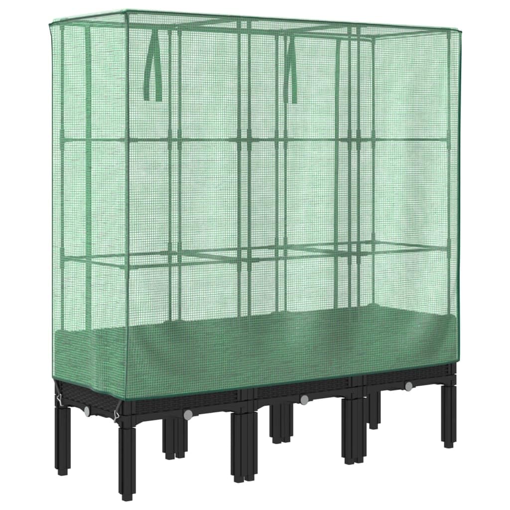 Bancal alto con accesorio de jardín con aspecto de ratán, 120 x 40 x 140 cm | Tubo de polipropileno y hierro, cubierta impermeable, ventilación con cremallera, para balcón y jardín
