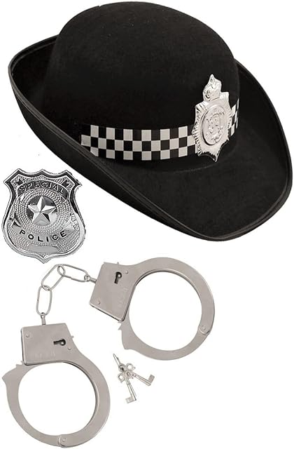 Paper Umbrella Adult Women's UK Police Officer Uniform Costume Accessories (3PC) Black, White