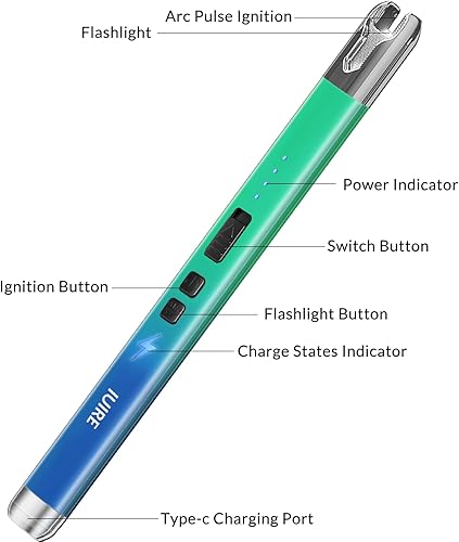 Miniatura 2 de Encendedor de velas eléctrico recargable de arco con doble interruptor de seguridad (1 unidad, gradiente azulverde)