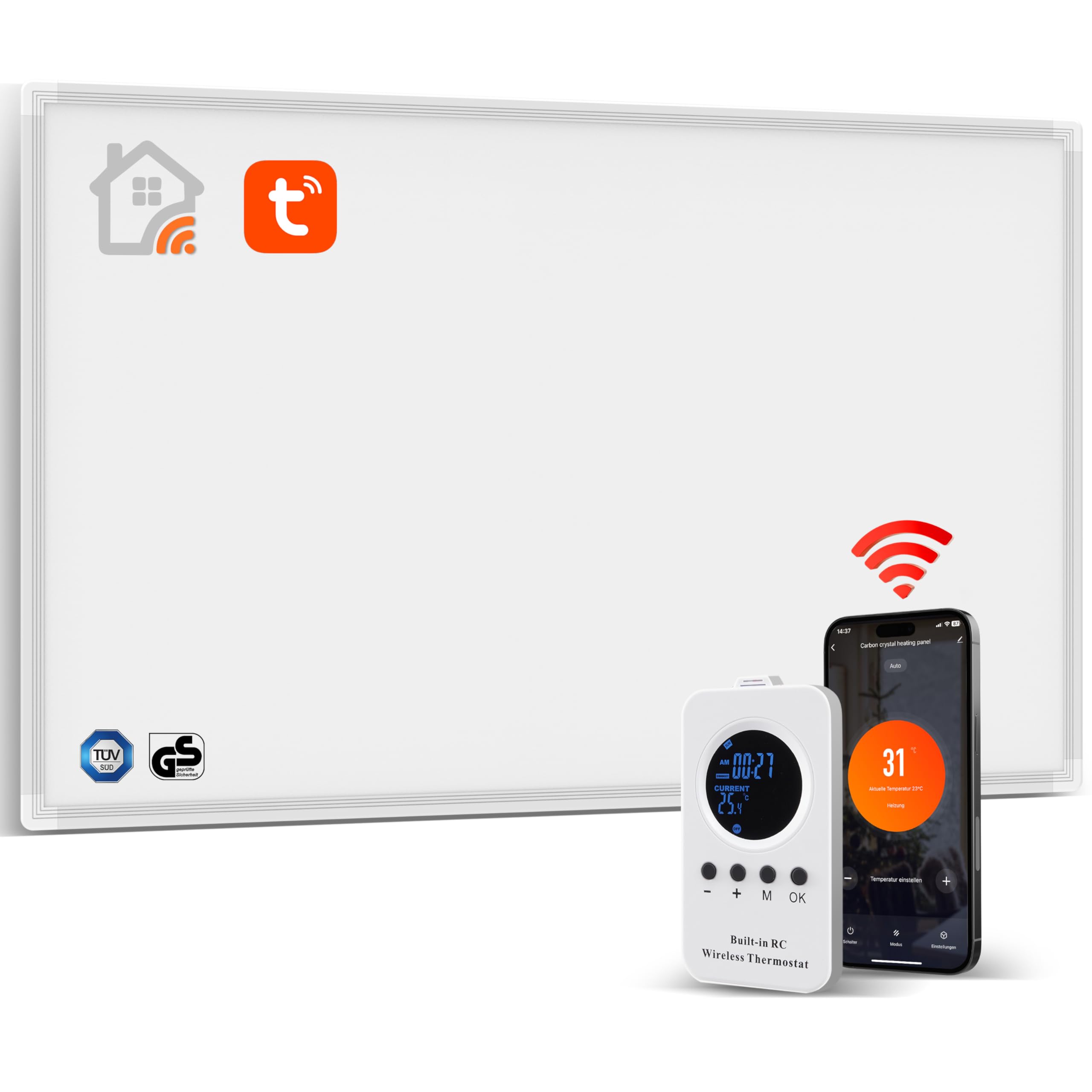 Infrarotheizung 600W mit Thermostat, Infrarot Wandheizung | WLAN App, Fernbedienung, Energiesparender, Elektroheizung mit Überhitzungsschutz, 24 Std. Timer, 0dB, TÜV, 10 Jahre Garantie