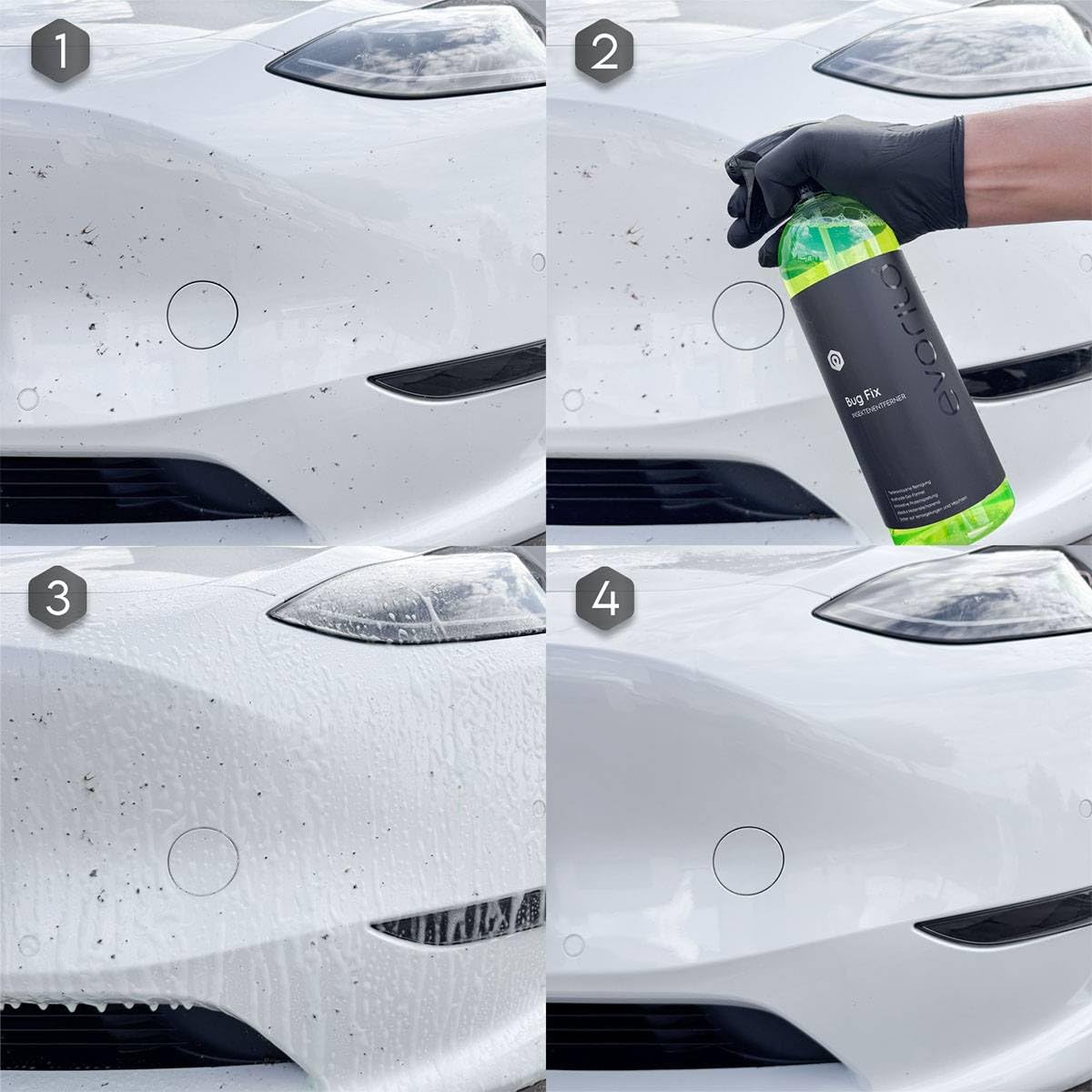 Autopflege Set für Felgen, Lack, Innenraum & Front | Felgenreiniger + Shampoo + Innenraumreiniger + Insektenentferner | 4-teilig