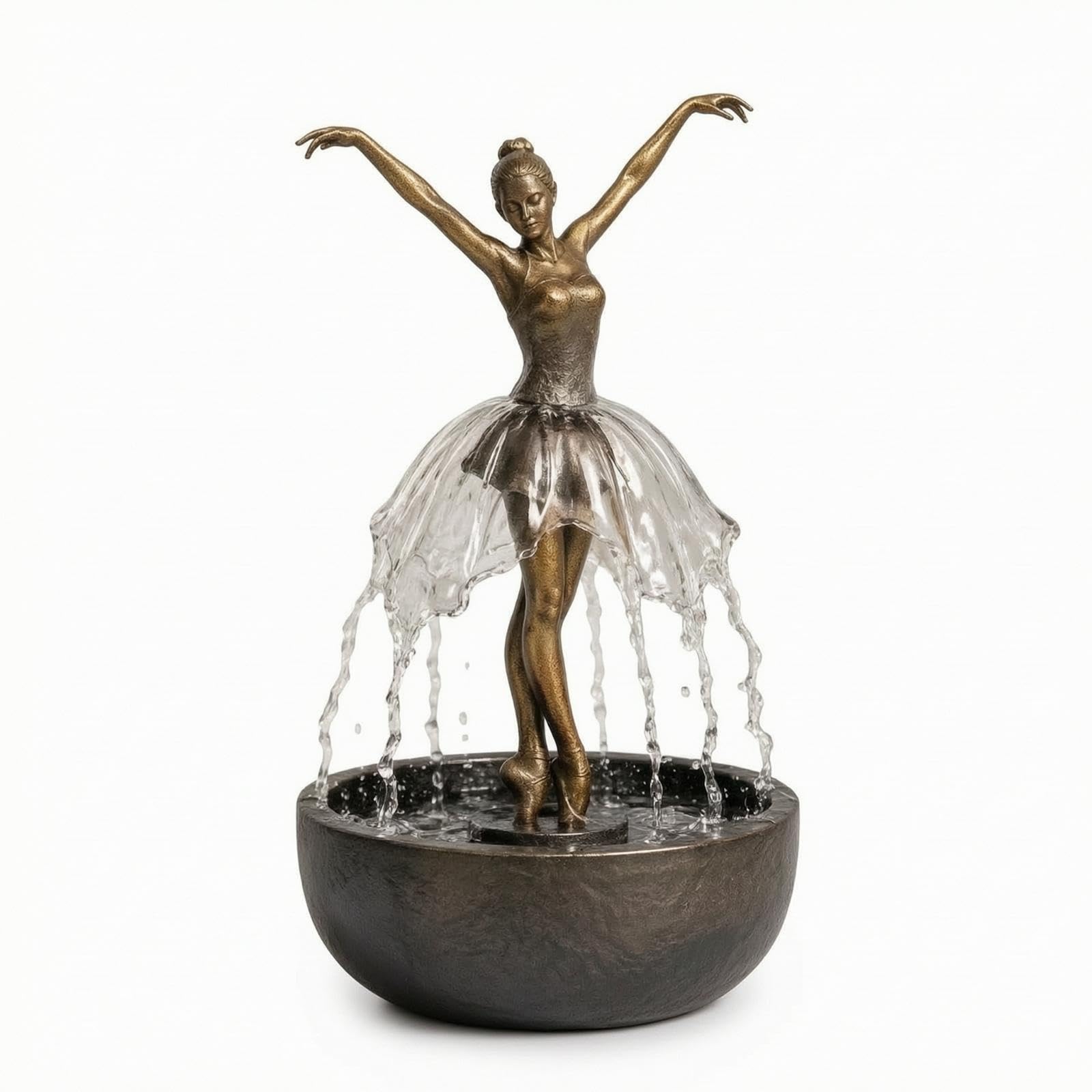 Ballerina Table Water Feature with Water Skirt Antique Bronze Water Water Feature with Ballerina Sculptural for Dancers, Living Room, Entryway-image-1