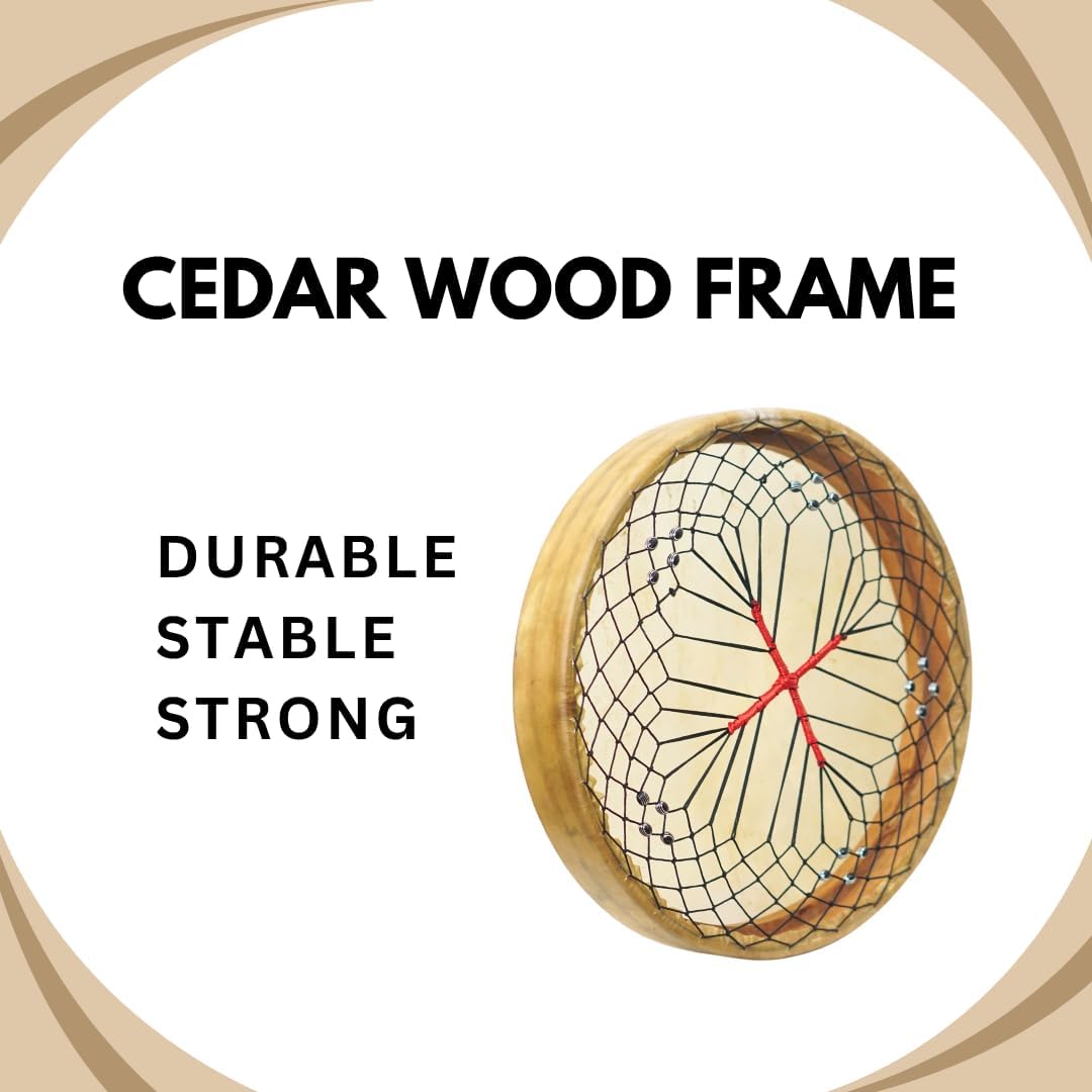 ARAW American Shamanic Native Drum, Bison Natural Hide, Cedar Wood Frame, Handmade, Bodhran Drum (18 Inches Diameter X 2.5 Inches)