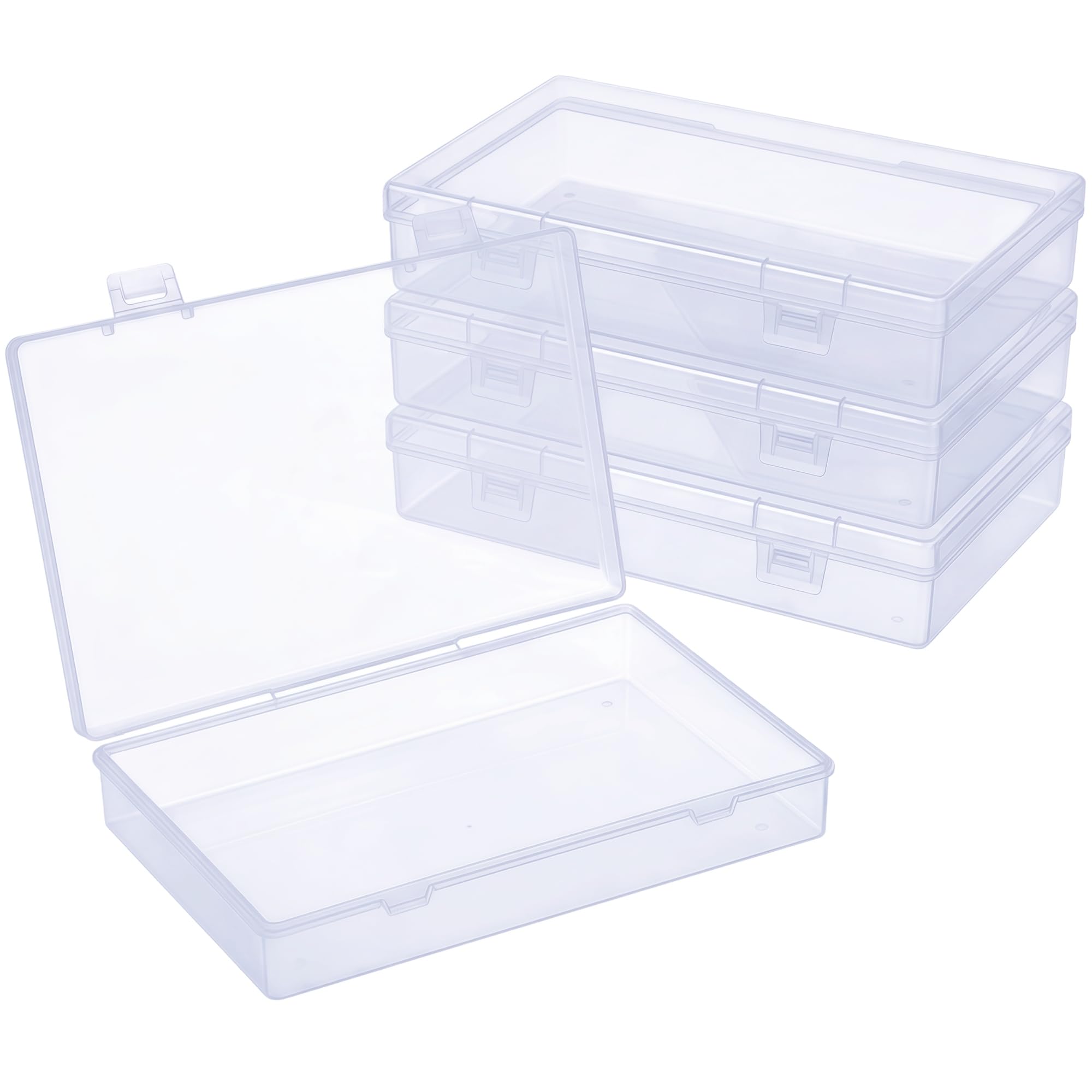 Forever bene 4-Pack Plastic Storage Boxes with Lids, Medium Organizer Containers for Small Parts, Crafts, Office Supplies, Nail Tool Box, Makeup Brush Holder Case (180x110x30mm) Clear