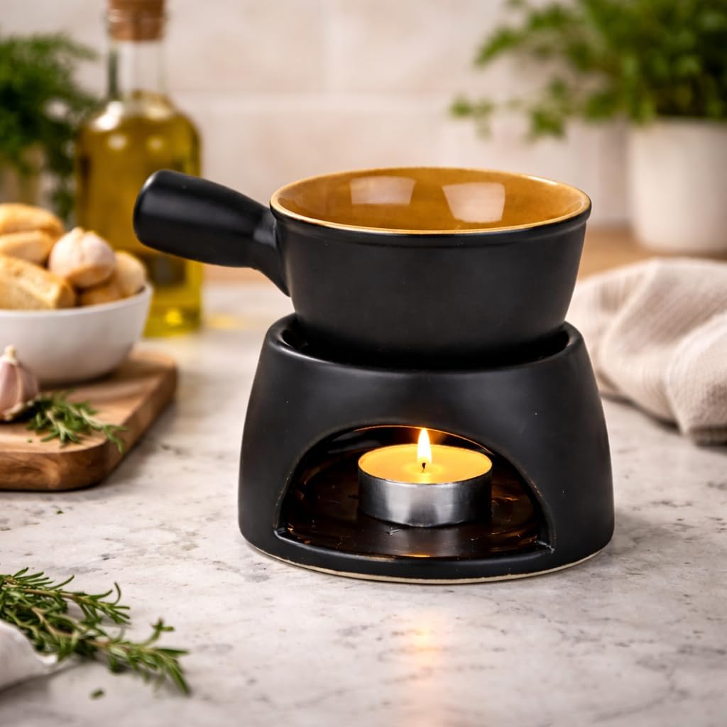 Pure Source India Ceramic Fondue- Black
