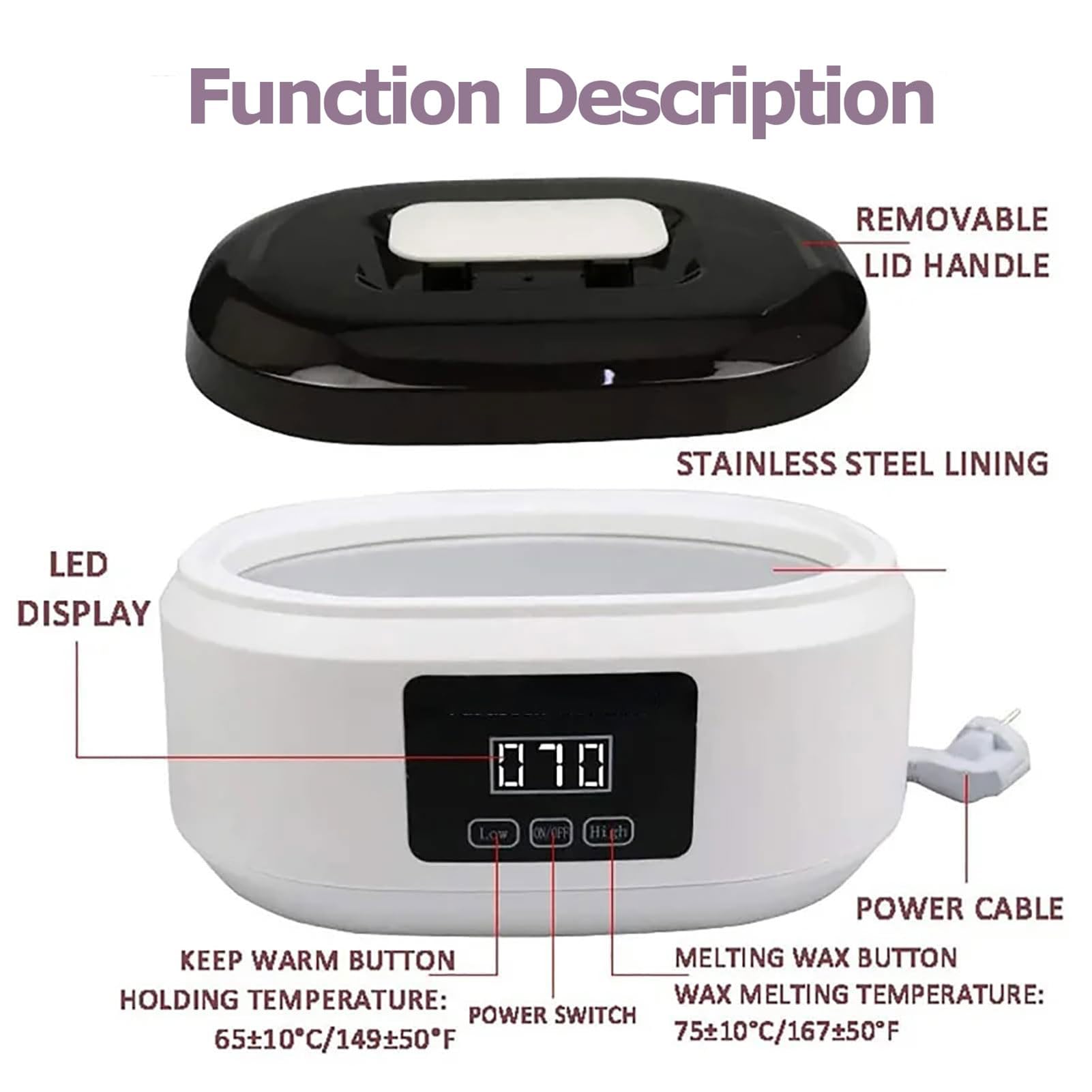Macchina per cera di paraffina da 3500 ml per mani e piedi, scaldacera di paraffina da 200 W con controllo della temperatura a 2 velocità, scaldacera di paraffina per terapia termica, artrite white