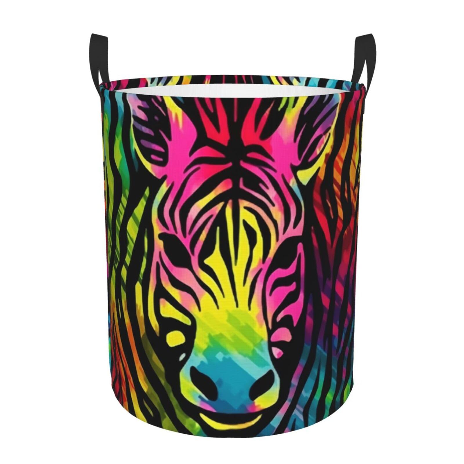 Circular Laundry Basket | Colorful Rainbow Zebra | Foldable Laundry Hamper, Waterproof Oxford Cloth Dirty Laundry Basket With Handles, Toy Storage Basket For Bedroom, Bathroom, Office, College Dorms