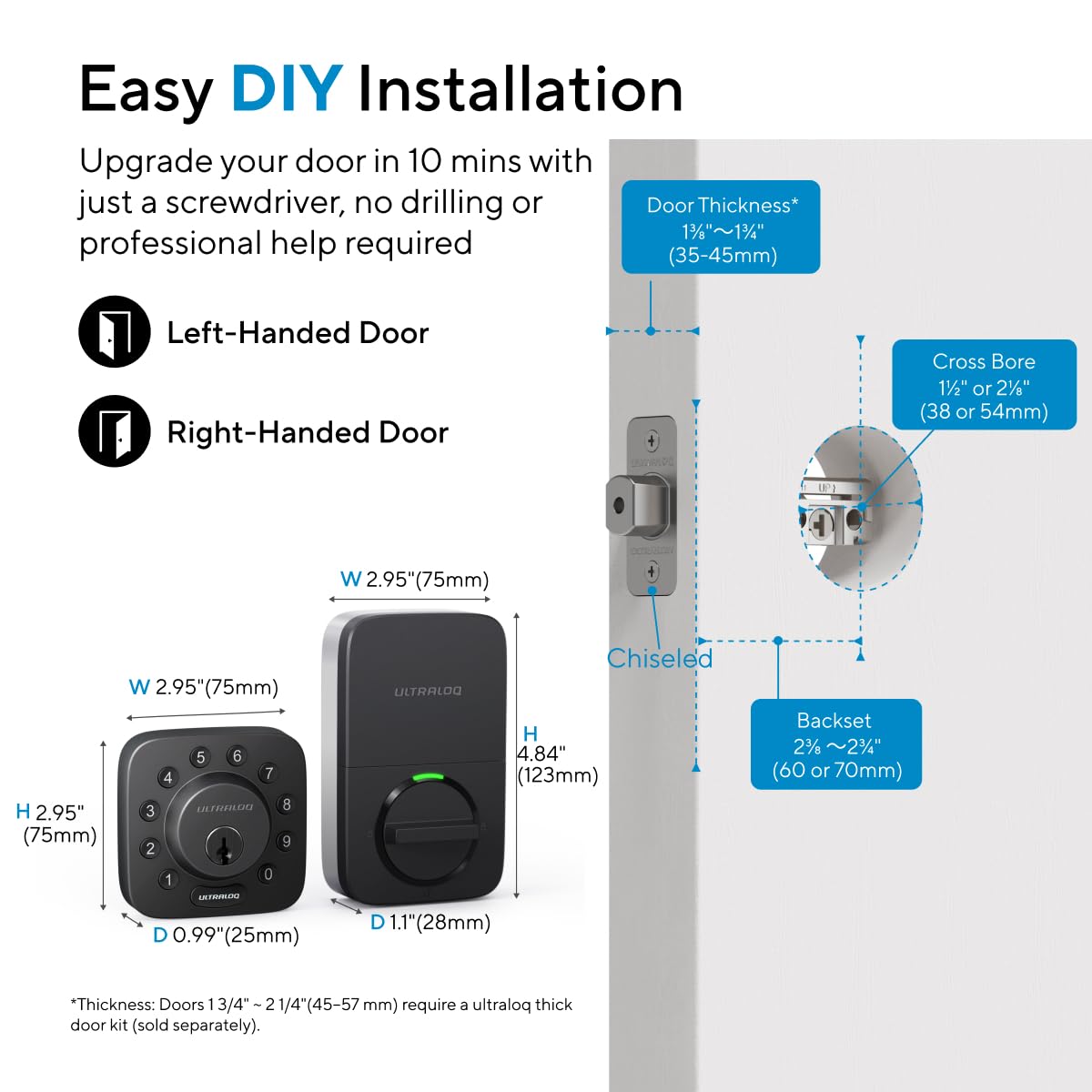 ULTRALOQ Serrure Intelligente WiFi U-Bolt, Verrouillage Sans Clé, Compatible Alexa, Google Assistant, Smartthings, IFTTT, Noir
