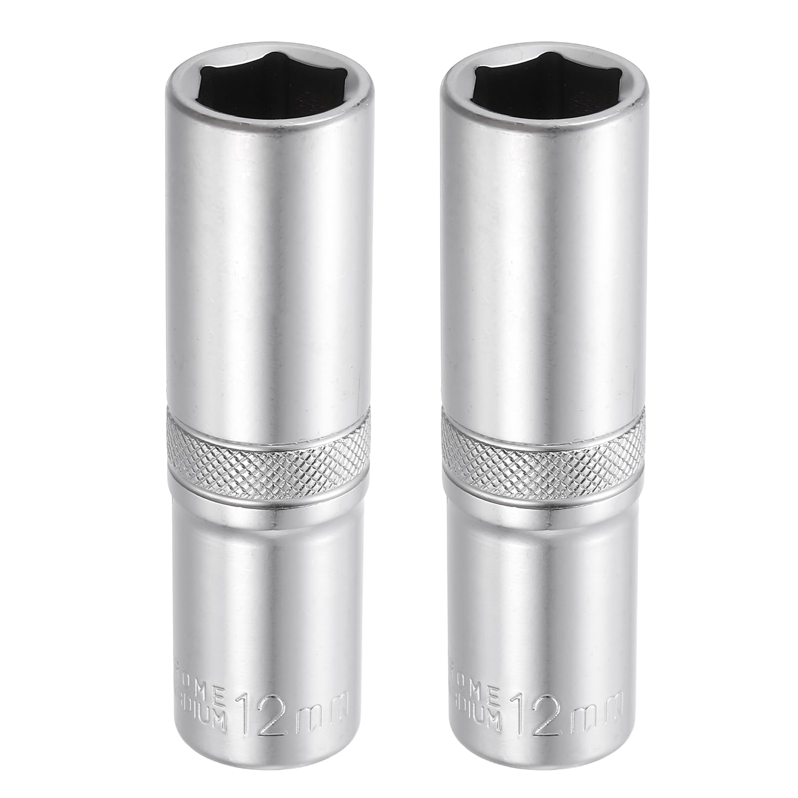 sourcing map 2pcs 6 Points Deep Socket 3/8" Drive 12mm Deep Metric CR-V Steel Polished Nickel Plating Impact Sockets 64mm / 2.5" Long Flip Sleeve Tool for Home Auto Nuts Bolts Repair