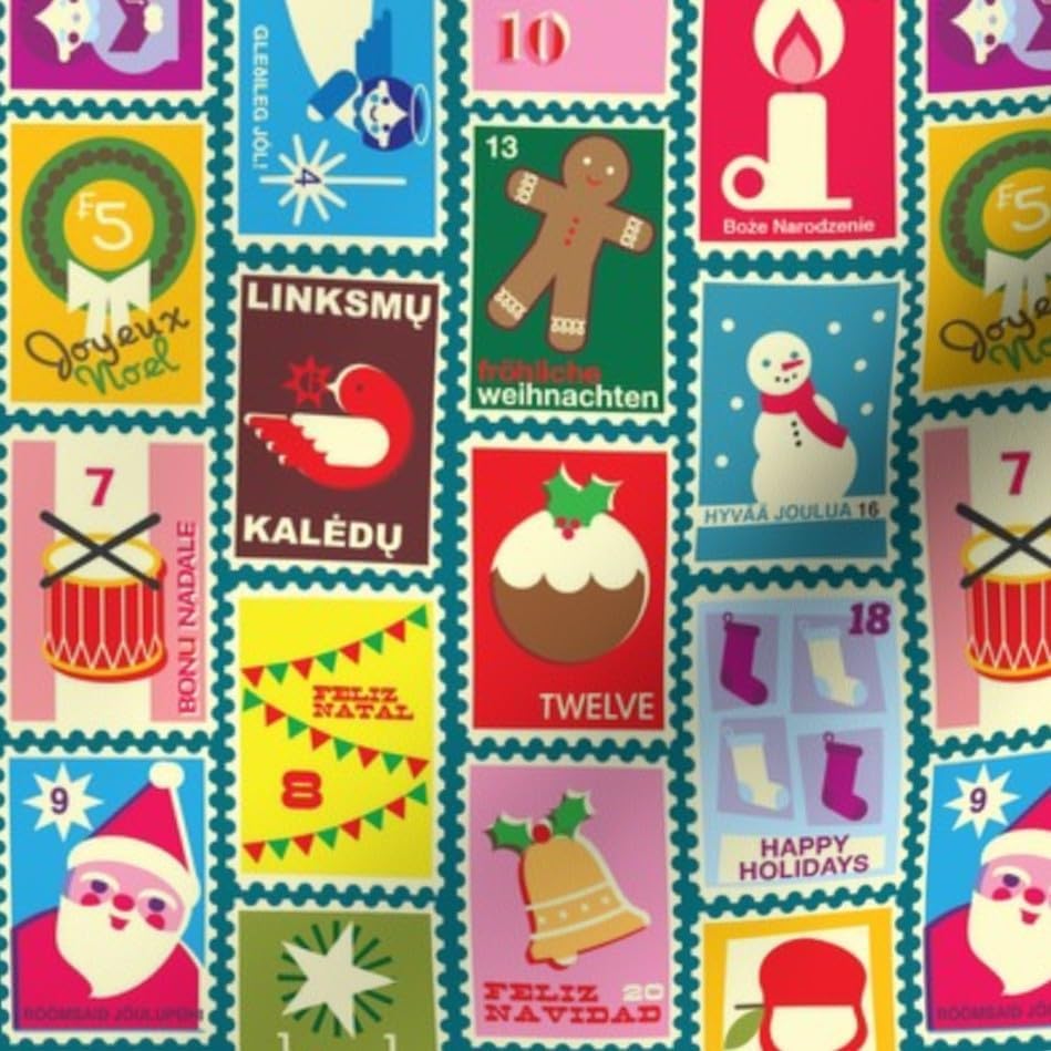 Miniatura 6 de Spoonflower Fabric - Holiday Stamps Retro Christmas Angel Wreath Festive Santa Candy Cane Printed on Chiffon Fabric Fat Quarter - Sewing Fashion