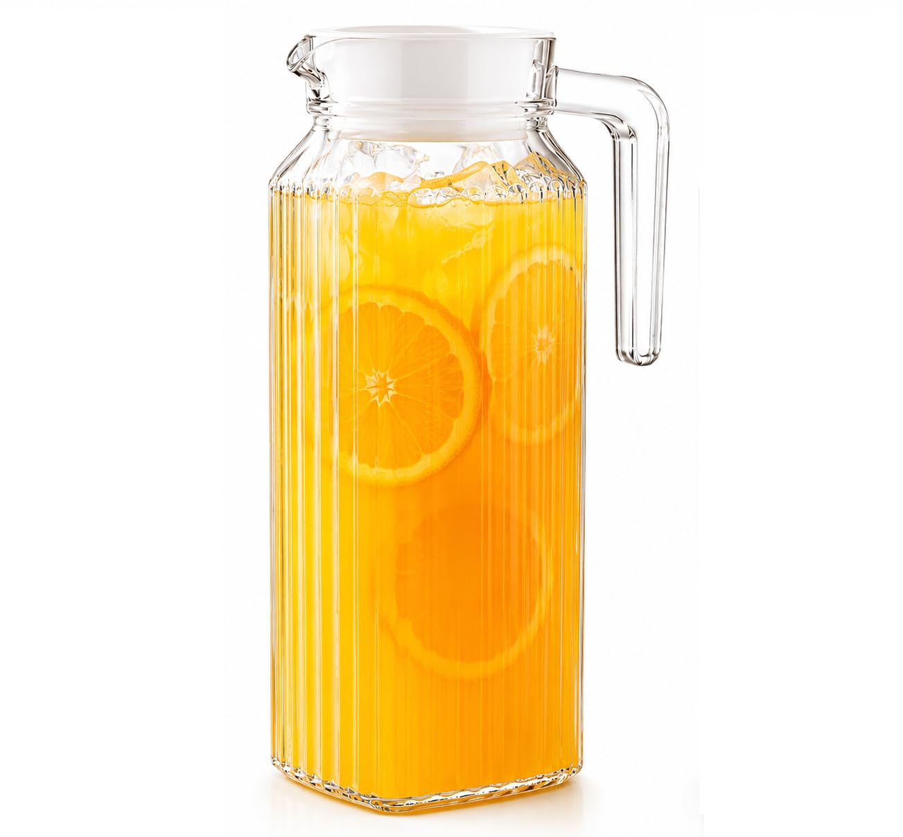 Unibos 1L Glass Water Jug with Lid, Ribbed Glass Pitcher, Fridge Door Juice Carafe, BPA-Free Leak-Resistant Lid, Glass Drinks Jug for Water, Juice, Iced Tea, Lemonade & Cold Beverages (Pack of 1)