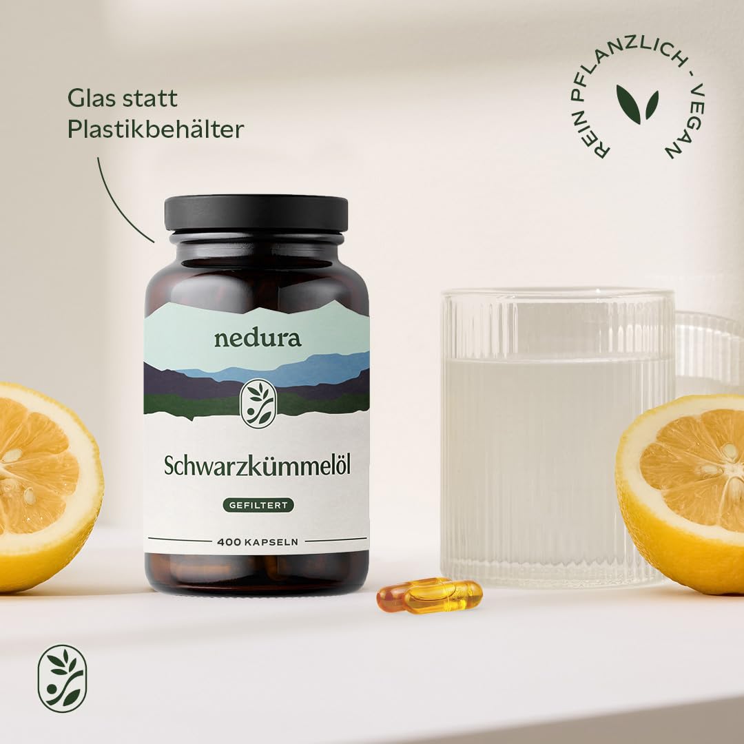 nedura® Schwarzkümmelöl Kapseln – Premium Schwarzkümmel aus dem Orient in eigener Deutscher Manufaktur kaltgepresst & abgefüllt – 400 Stück in veganer Kapselhülle – 1000 mg Tagesdosis