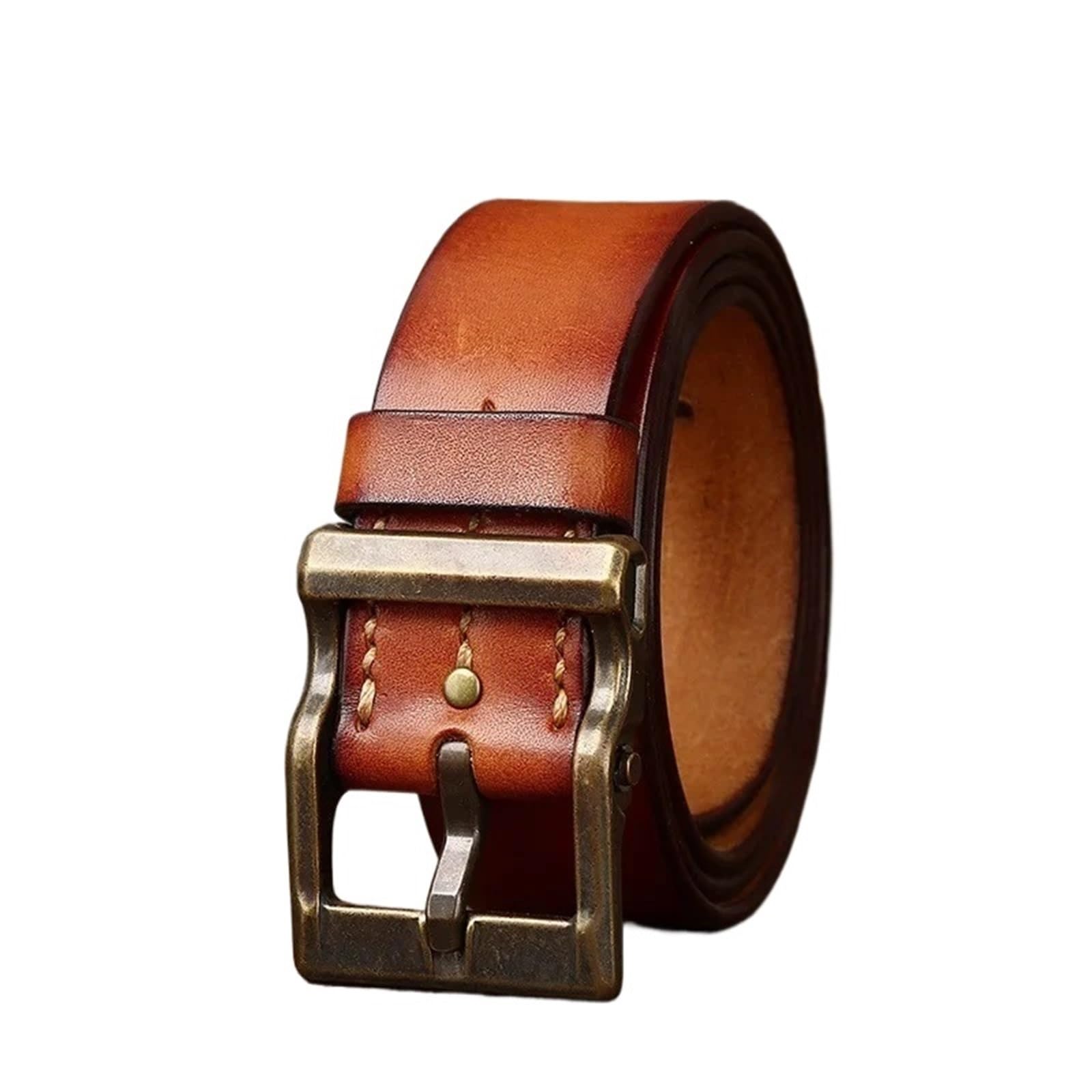 LUOHANUS 1 Pcs Black 3.9CM Thickened Cowhide Leather for Men Jeans Buckle Belts Cowboy Waistband Male(Khaki,115CM)