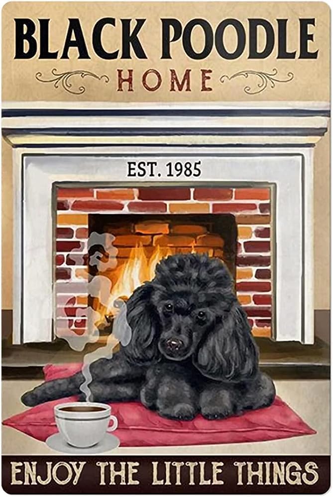 Yunking A35 Funny Tin Metal Signs Black Poodle Home Vintage Sign Retro Tin Signs Vintage Metal Tin Sign For Bar Home Wall Metal Decoration 8×12Inches