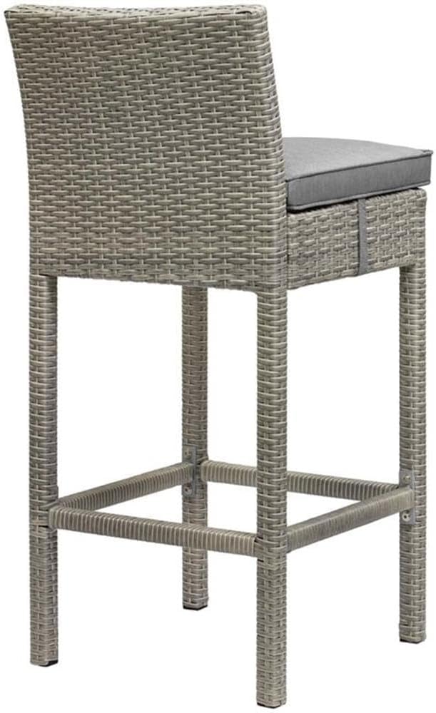 Pemberly Row Rattan Outdoor Bar Stool Set of 2, Light Gray and Gray, Powder-Coated Aluminum Frame, UV-Proof Synthetic Wicker, Foam Padded Cushion, Waterproof Cover, Modern Style for Patio or Outdoor