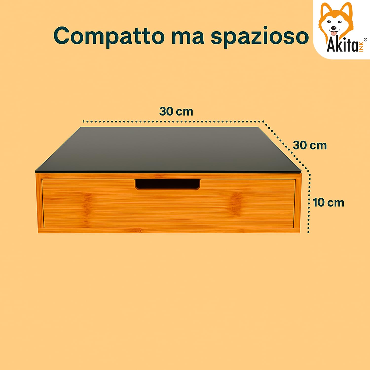 AKITAInk Porta Cialde in Bambù con Cassetto e Ripiano in Vetro - Organizer per Capsule, Cialde e Tisane - Porta Capsule Caffè, Bustine Tè e Zucchero - Perfetto per Angolo Caffè Casa e Ufficio