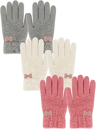 PKWEEN Guantes de invierno para niños pequeños 3 pares de guantes de lana suave y cálida con forro de lana de dedo completo para niños