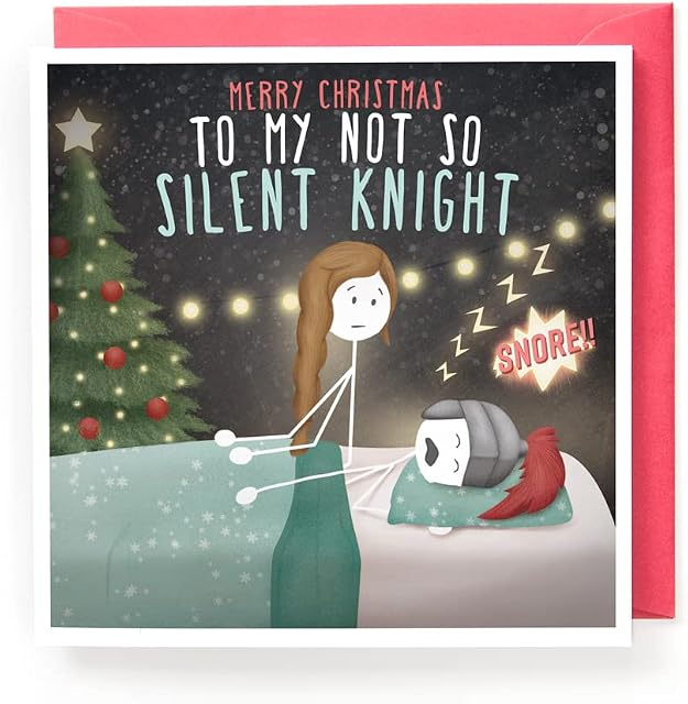 Not So Silent Knight Funny Christmas Greeting Card, Husband Boyfriend, Snoring Silent Night Pun, Merry Christmas Xmas Card