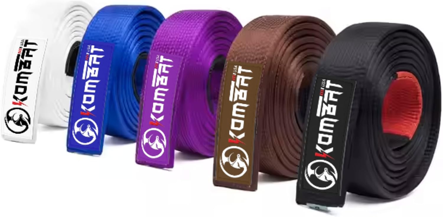 KOMBAT USA Adults Brazilian Jiu Jitsu Belts for Men & Women, Premium IBJJF Approved BJJ Belts Ranking Stripes Sleeve Bar