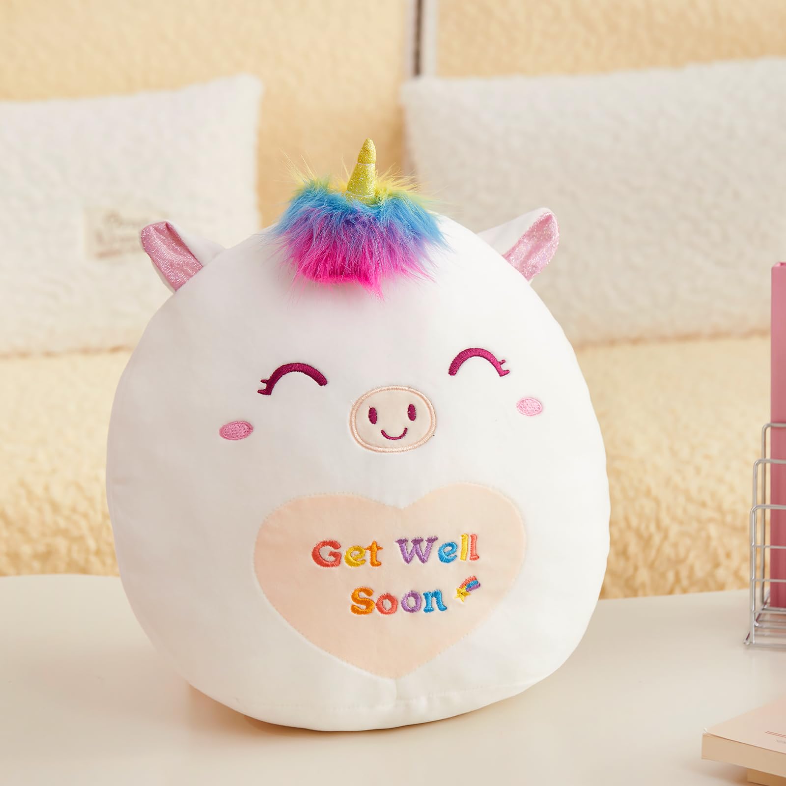 Athoinsu 12" Get Well Soon Unicorn Plush Pillow Soft Sofa Cushion Squishy Plushie Toy Cute Stuffed Animal Room Decor Feel Better Gifts for Recovering Patient - Image 5