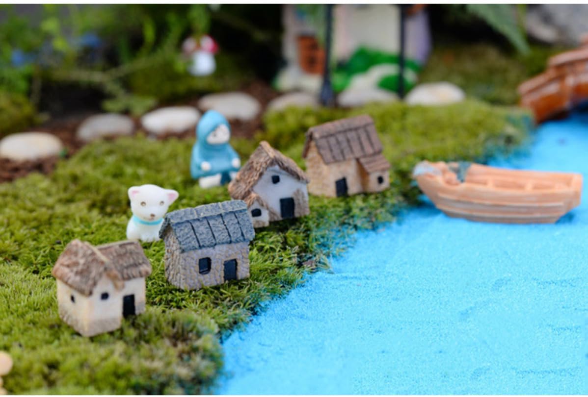 6pcs Resin Miniature Thatched House for Micro Garden, Waterproof Decor
