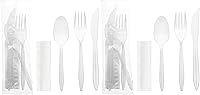 Vista 8 de Party Essentials Paquetes de cubiertos de plástico envueltos individualmente, tenedor/cuchara/cuchillo/servilleta, 50
