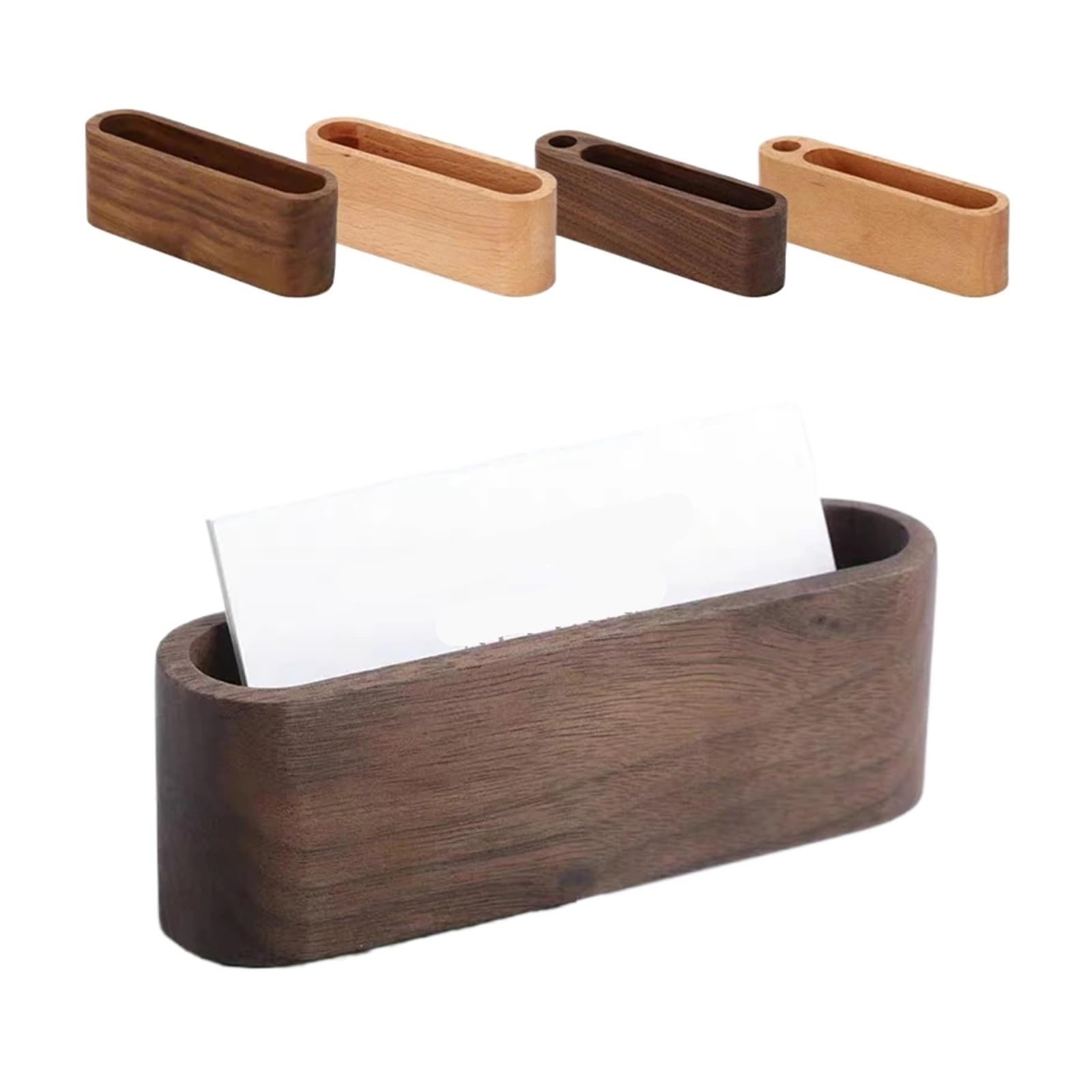 Vaeltor 8 Pcs Business Card Holder Wooden Organizer Office Desk Name Display Stand With Pen Slot Memo Pad Cards Storage(Style3)