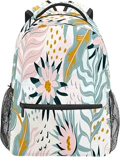 Mochila escolar para meninos e meninas com flores exóticas pintadas com folhas tropicais, bolsa de ombro para estudantes, bolsa de ombro para meninos e meninas, leve, durável, bolsa de viagem para trilhas, acampamento, mochila de dia