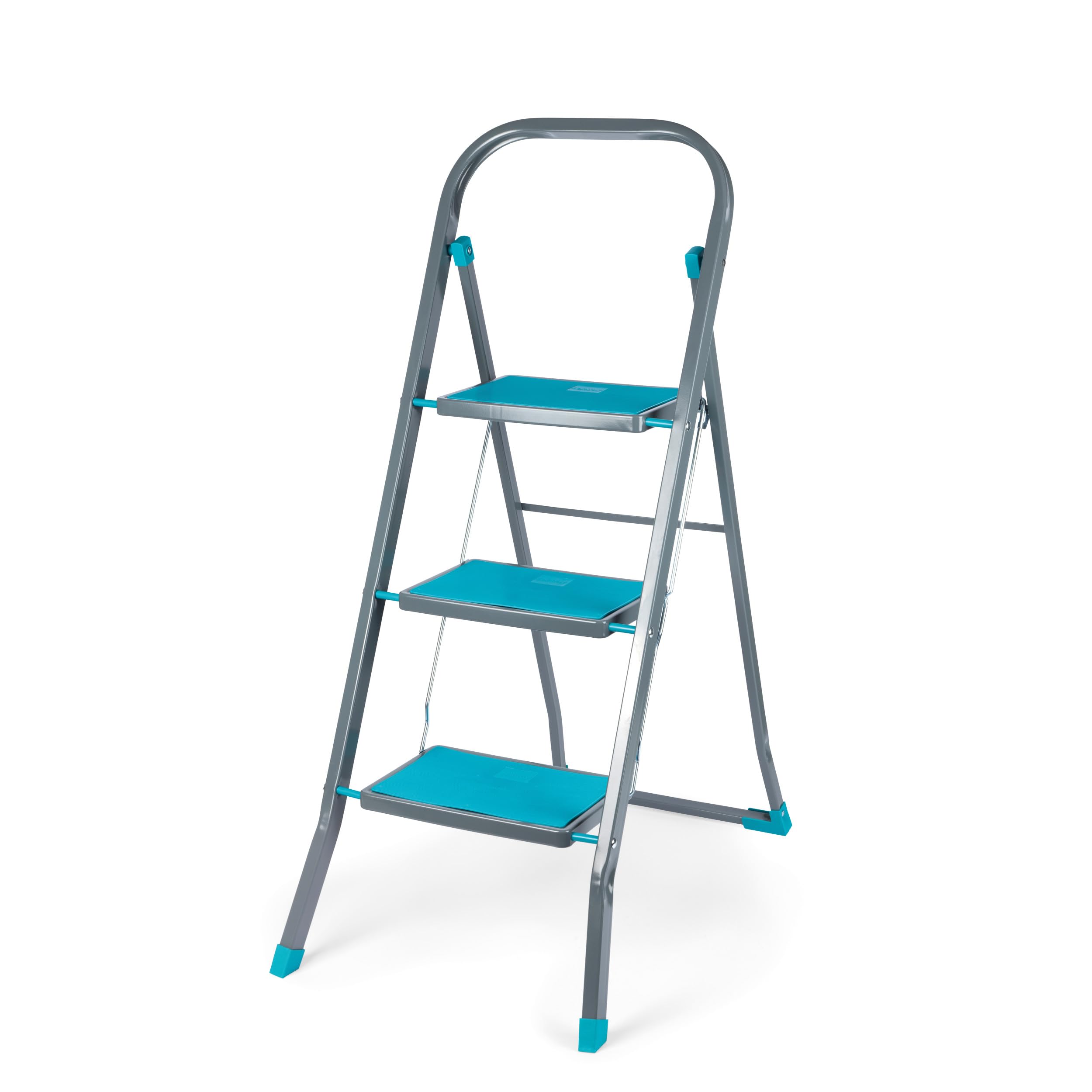 Beldray LA024510TQ, Scala a 3 gradini, Scala per hobby fai da te, disegno salvaspazio, Scala pieghevole, Leggero e portatile, Piedini in plastica antiscivolo, alti 105 cm, Acciaio, Turchese