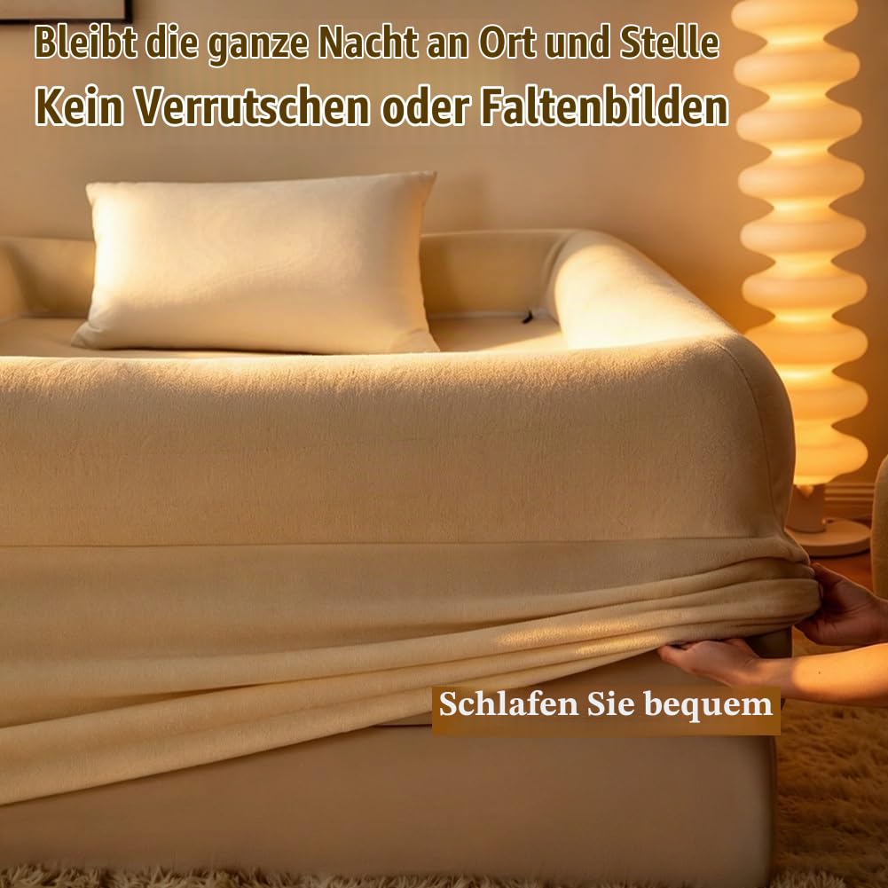 Spannbettlaken mit Rand. Weiches und Flauschiges Bettumrandungslaken aus Samt, gepolsterte Kanten bleiben fest und kollabieren Nicht, mit abnehmbarem Reißverschluss, maschinenwaschbar(180x200cm)
