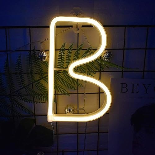 Miniatura 3 de ENUOLI Letrero de neón blanco cálido, luces de noche con letras del alfabeto, luces LED de neón que funcionan con pilas o USB, decoración de pared,