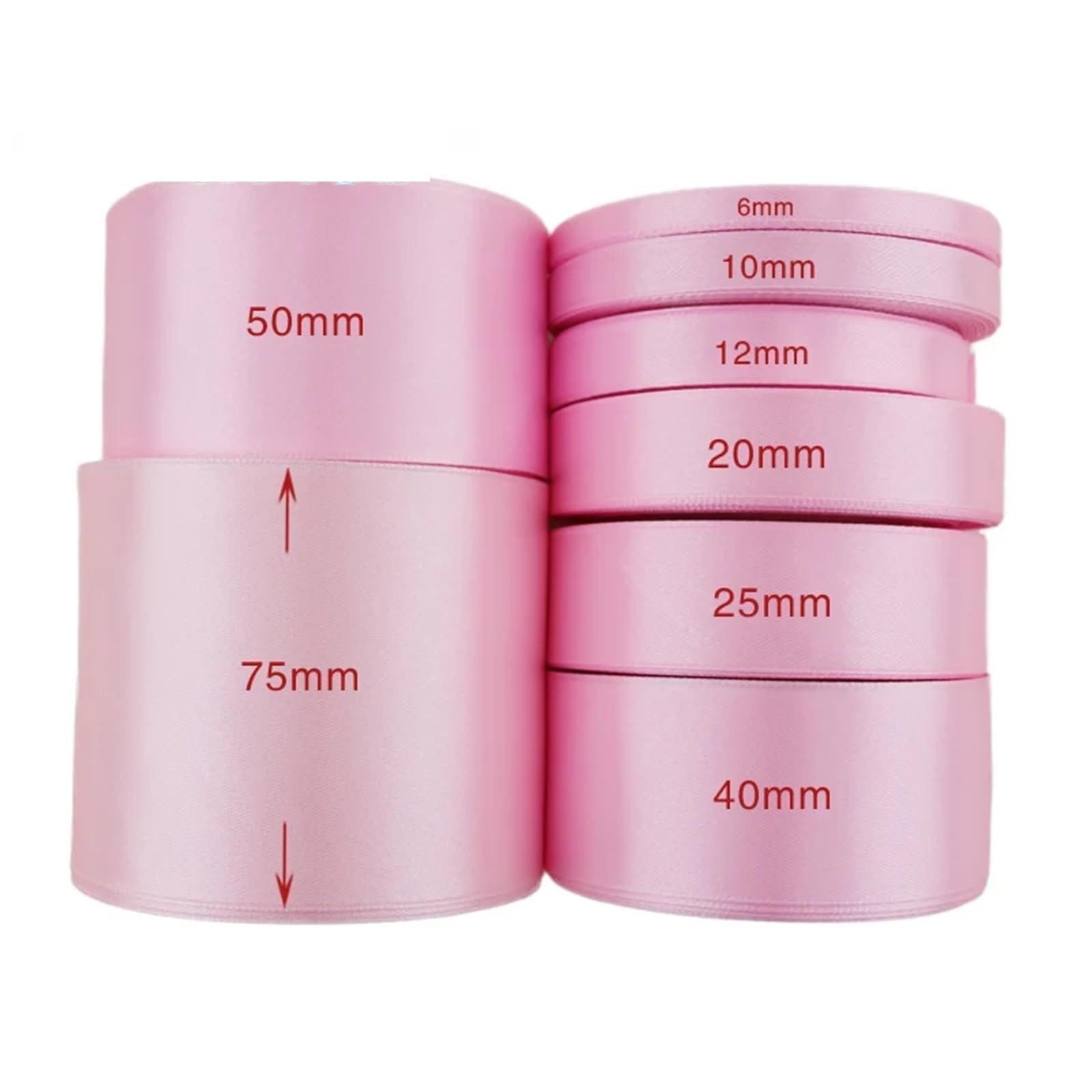 Satinband Rosa Satinband in Mehreren Größen for einseitige Geschenkverpackungen, Weihnachtsbänder FüR Geschenkverpacken