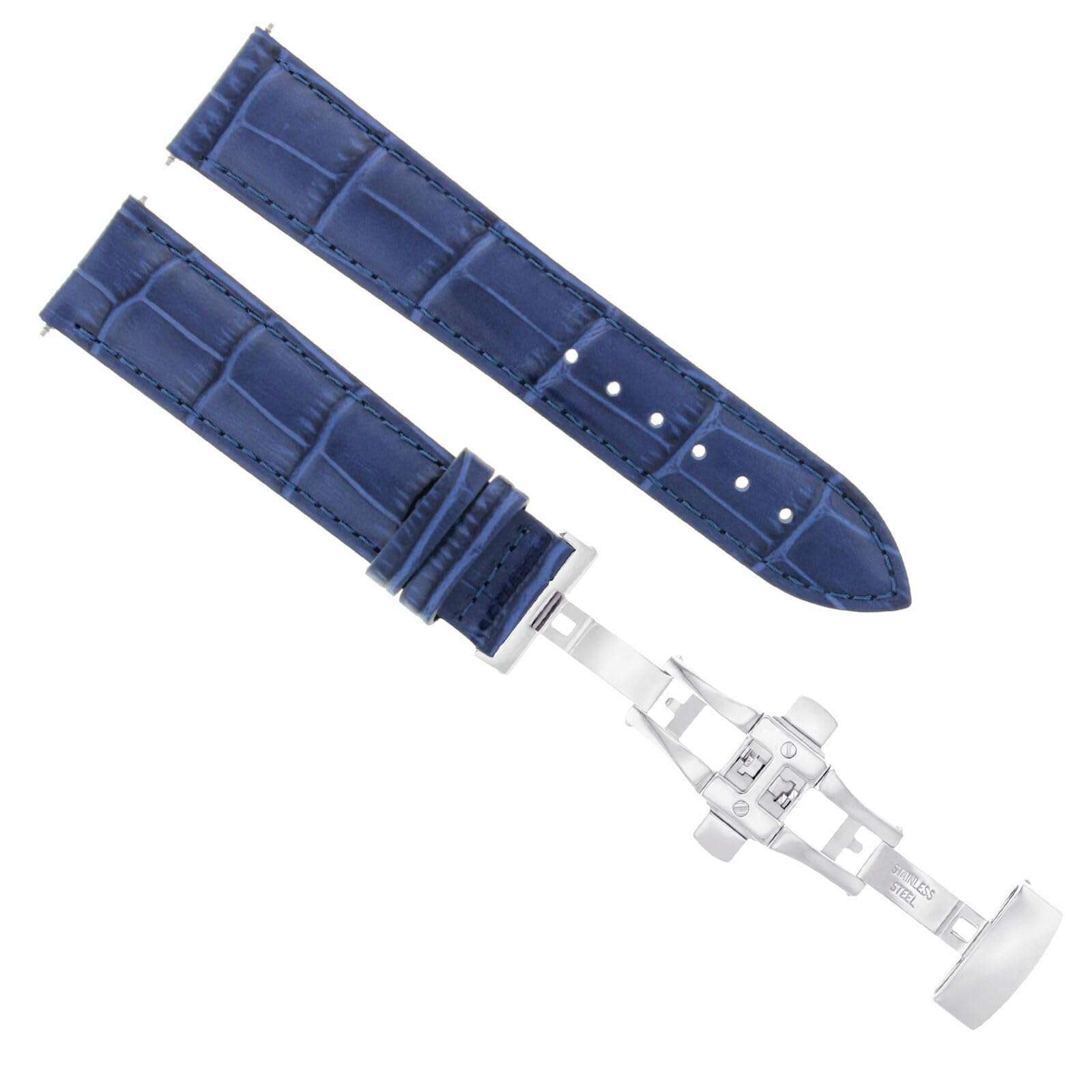 Ewatchparts 21mm Leather Strap Watch Band Butterfly Deployment Clasp Compatible With Longines Watch Blue