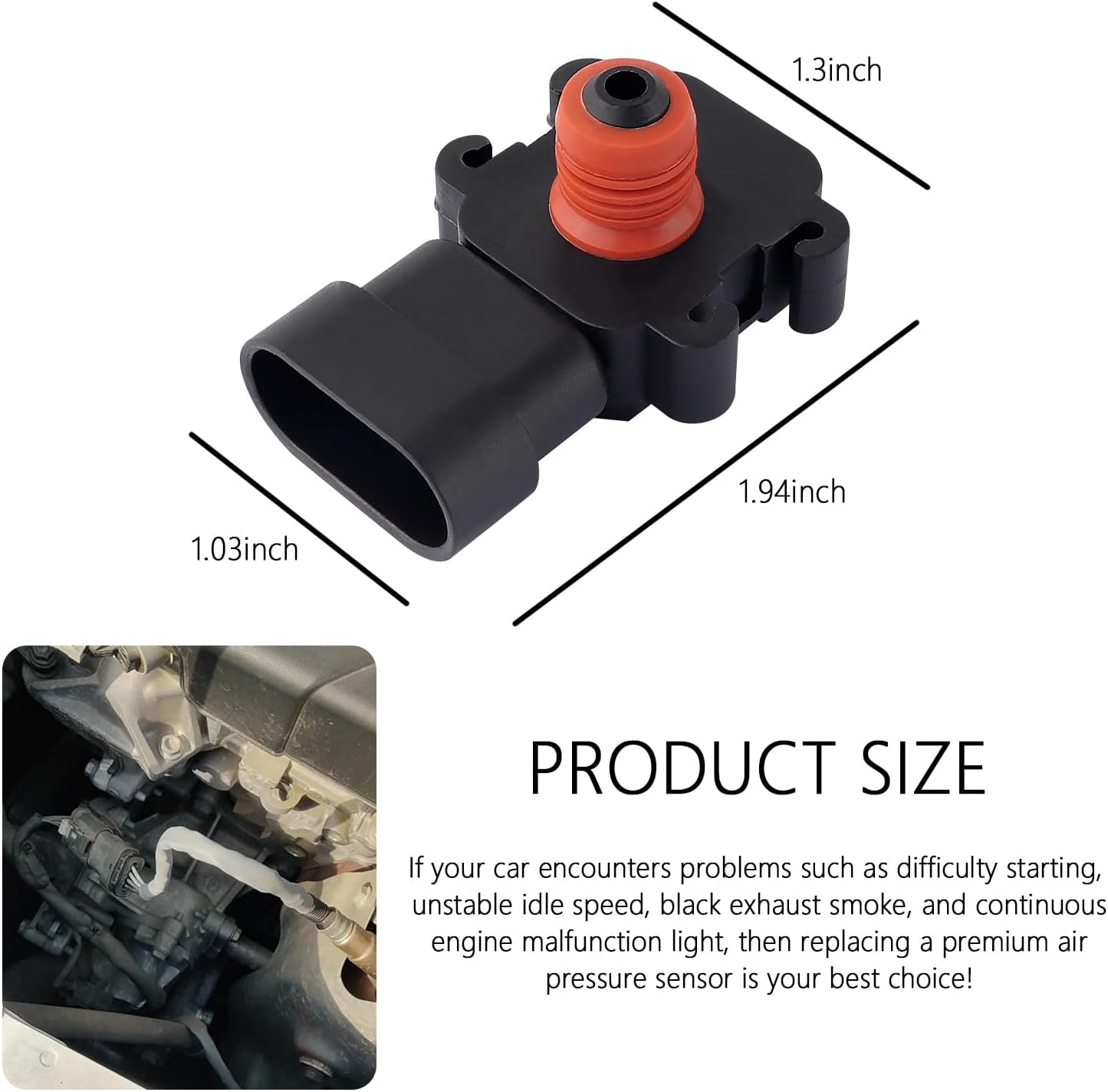 Manifold Absolute Pressure Sensor,Automotive Replacement Map Sensors OEM#16187556 213-4434,Professional Intake Air Pressure Sensor Compatible with Cadillac Chevy Buick (for Chevy)……