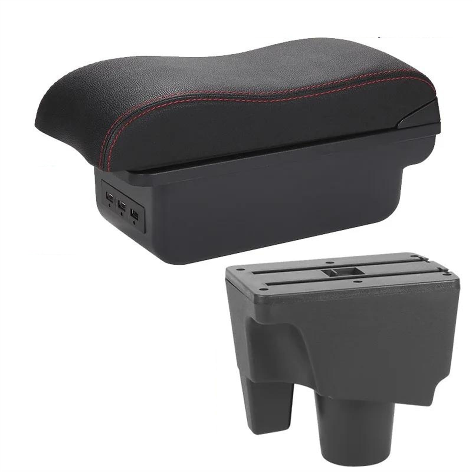 NOHEEU Car Armrest Box Curved Surface Accessorie Auto Storage Leather Dedicated For Prius C For Aqua(B1 Black red 3USB)