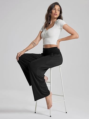 Miniatura 2 de ODODOS - Pantalones palazzo de pierna ancha para mujer, pantalones informales ligeros, holgados y cómodos con bolsillos, pantalones de pijama o para