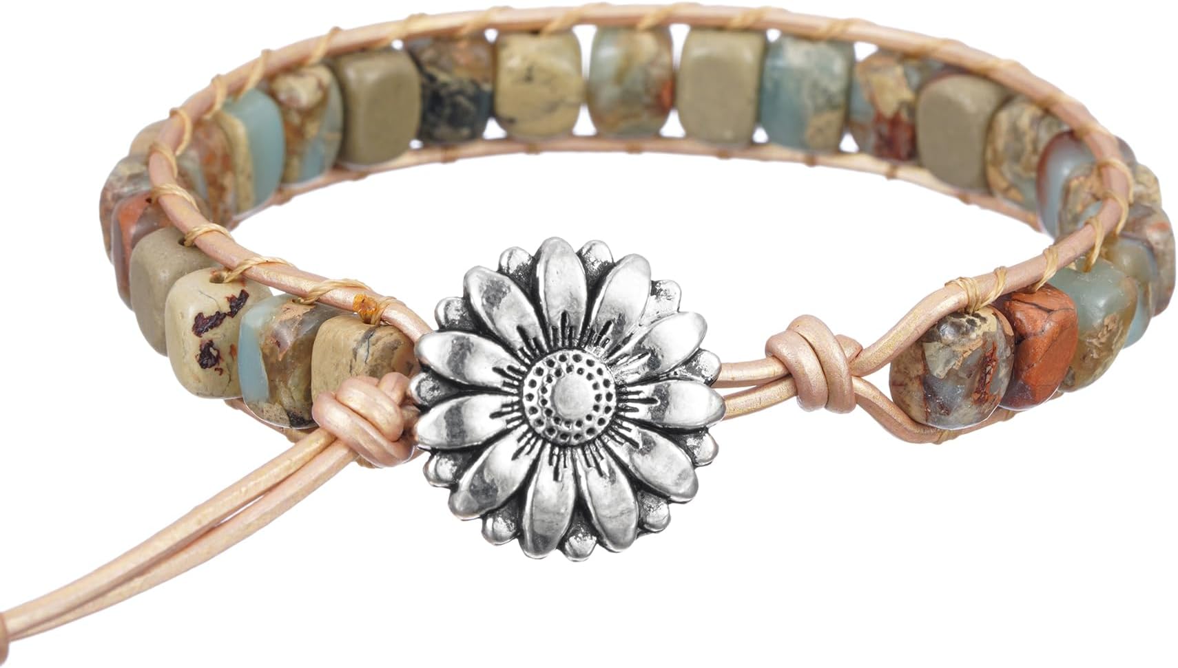 Plumiss Boho Natural Stone Wrap Bracelet, Handmade Gemstone 1-5 Wrap Adjustable Bracelet Jewelry for Women, Symbol of Transformation Daily Wear Gift