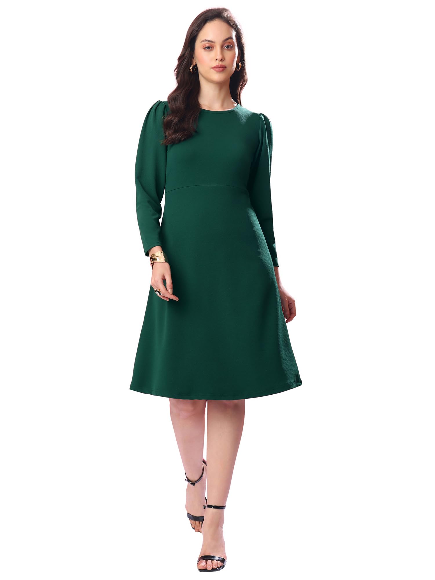 Purvaja Womens A-Line Knee Length Dress (Bely-062_Green_Medium)