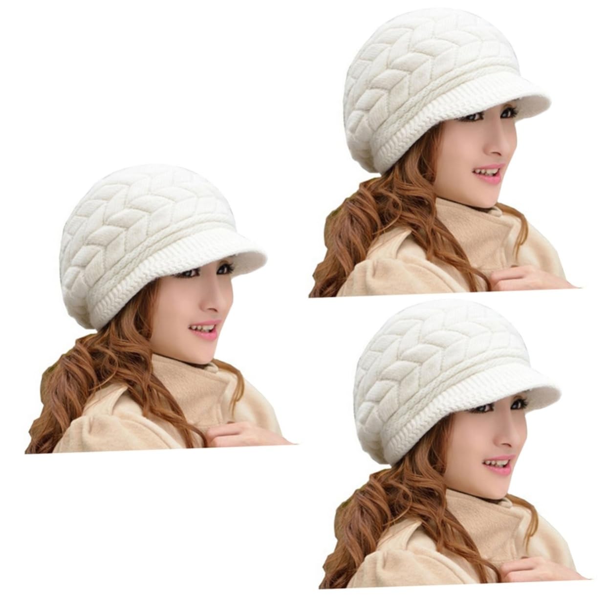 SHERCHPRY 2pcs Oreja Sombrero de punto cálido Sombrero de las mujeres Gorra de lana caliente Gorra de las mujeres Boinas Gorro Térmico Gorro de Nieve