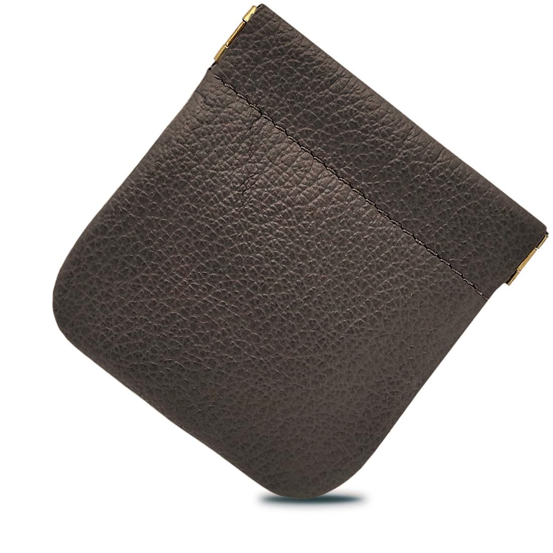 FAST WORLD SHOPPING Porte-monnaie en cuir véritable fabriqué en Italie, sac de poche avec fermeture à ressort, porte-pièces et billets, portefeuille unisexe pour homme et femme élégant, marron, 9 x 9