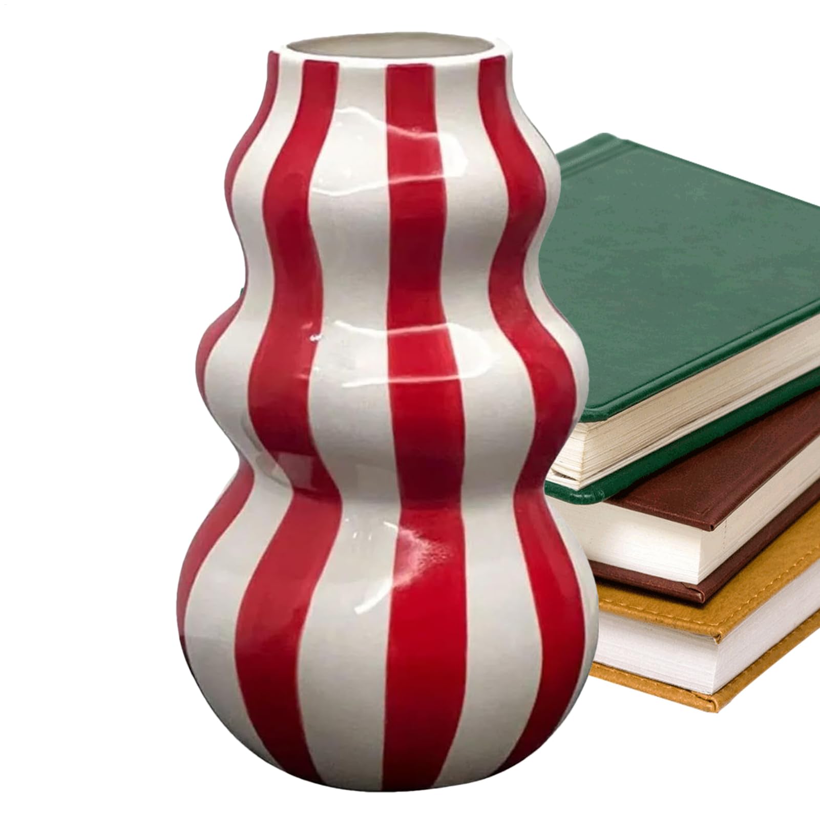 Fyrdyn Jarrón de Cerámica, Jarrón para Dormitorio, de Cerámica con Rayas para Flores para Hogar Salón Cocina Apartamento