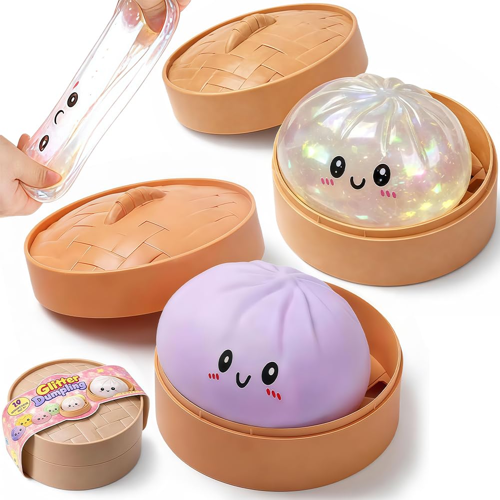 2 Pcs Giant Dumpling Squishy, Giant Dumpling Squishy, Dumplings with Steamer Box, Soft Squeeze Dough Hand Fidget, Funny Slow-Rise Stress, Purple/Colorful — image 1