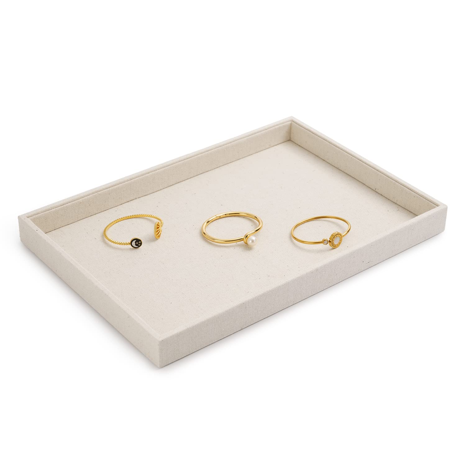 Oirlv Beige Lino Bandejas para Joyas Plano Anillo Collar Reloj Organizador Expositor Bandejas
