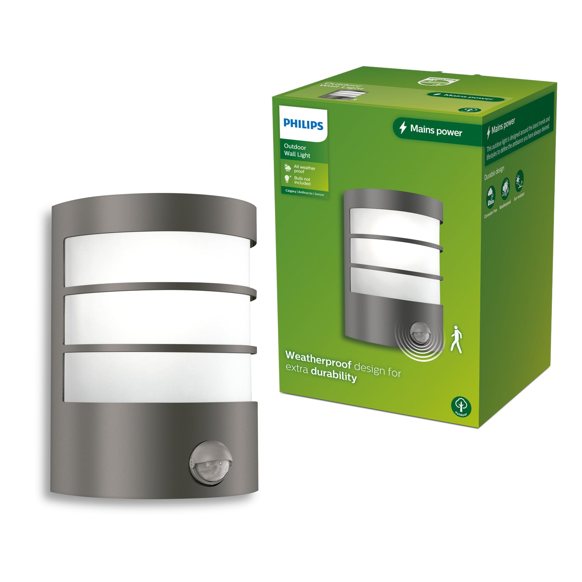 Philips Calgary Wandleuchte für den Außenbereich mit Sensor, max. 25 W, E27-Fassung, Anthrazit