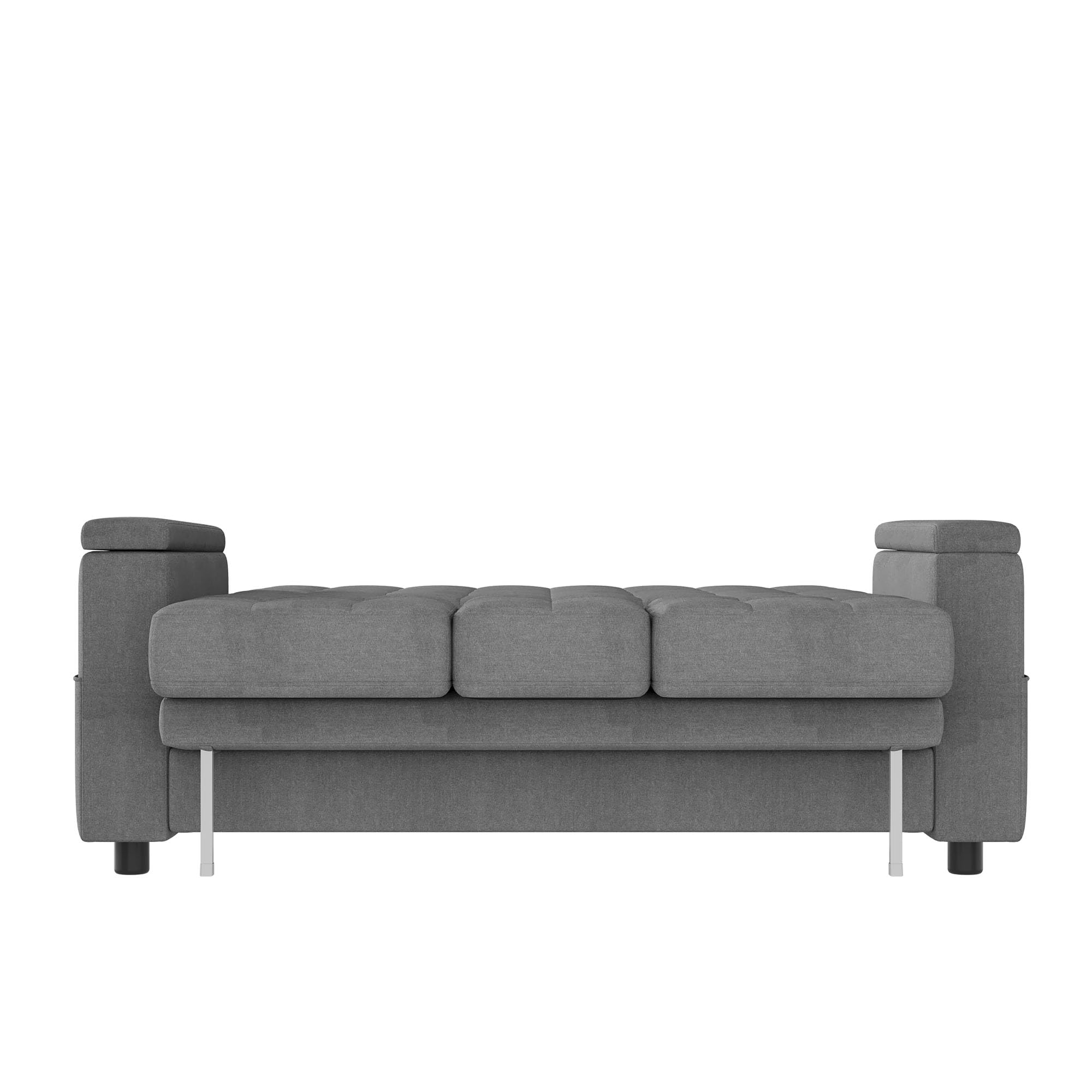 Merax Schlafsofa 2-Sitzer Sofa mit Schlaffunktion, Modernes Klappsofa 3-in-1 Schlafcouch mit Verstellbarer Rückenlehne, Armlehnen-Staufächern, Getränkehalter und Seitentaschen, Grau
