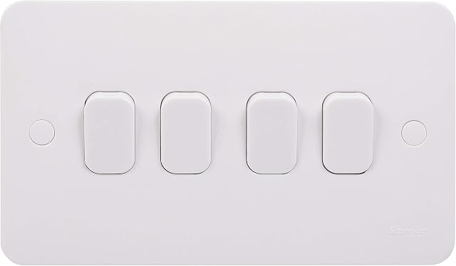 Schneider Electric Lisse White Moulded - 4 Gang 2 Way Light Switch, 10AX, GGBL1042S, White