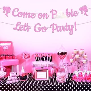 Come on Ba*bie, Let's Go Party Banner, Ba*bie Bachelorette Party Decorations, Bar*bie Themed Bachelorette Party Decorations Hot Pink Glitter (Hot Pink)