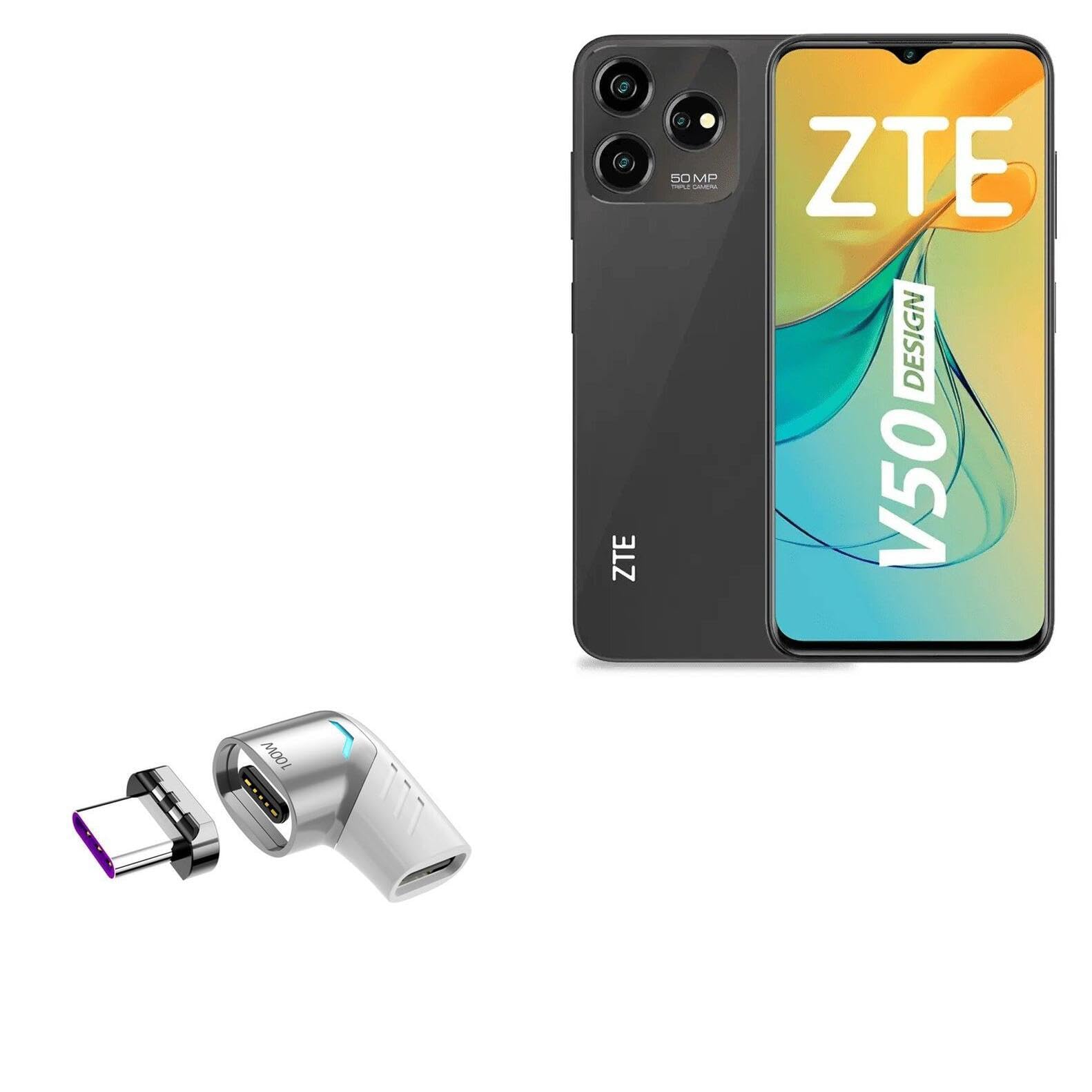 BoxWave Adapter Compatible with ZTE Blade V50 - MagnetoSnap PD Angle Adapter, Magnetic PD Angle Charging Adapter Device Saver - Metallic Silver
