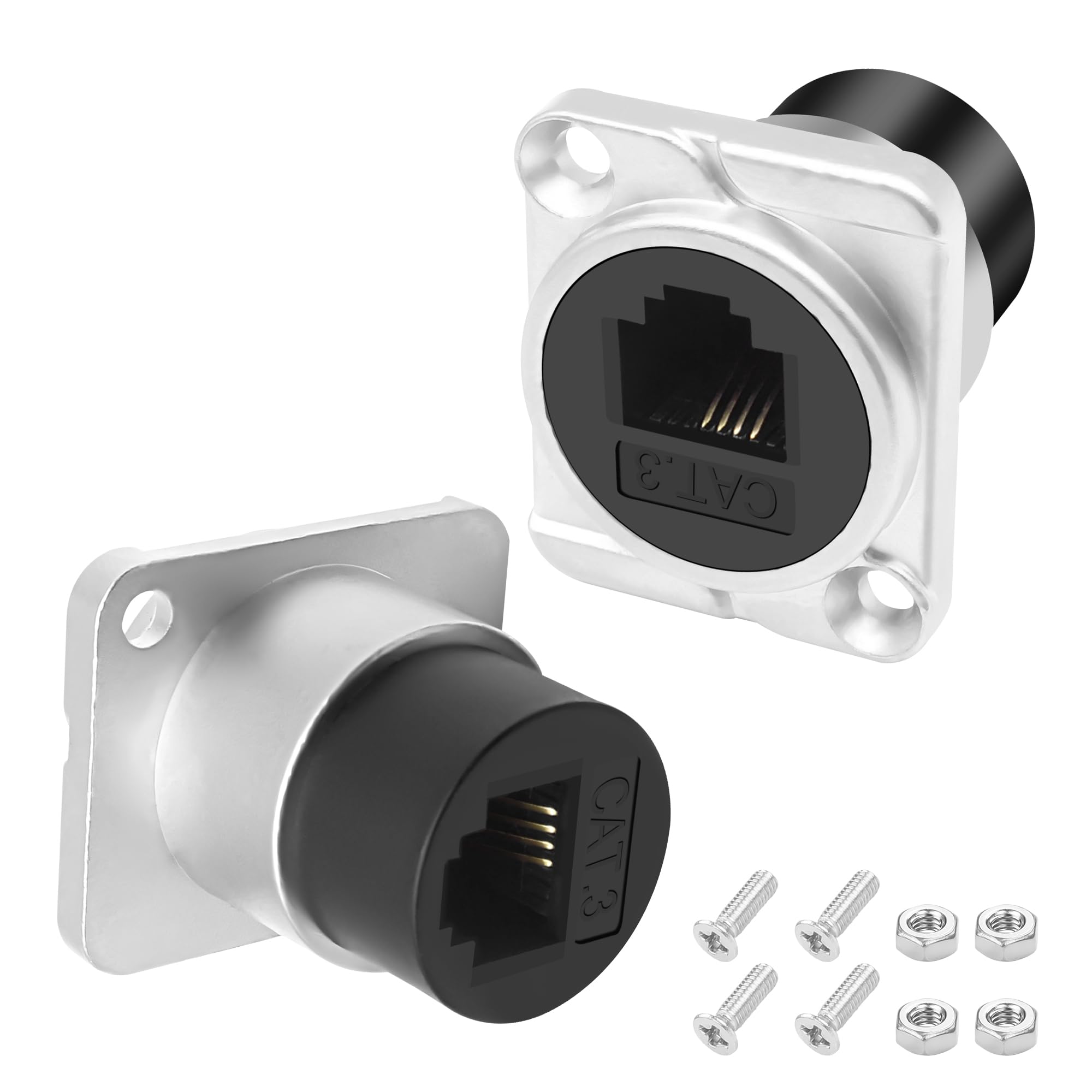 XMSJSIY Lot de 2 adaptateurs de panneau de type D RJ11 CAT3 femelle vers femelle type D CAT3 6P4C pour téléphone - Adaptateur passe-through - Adaptateur de bureau - Argenté