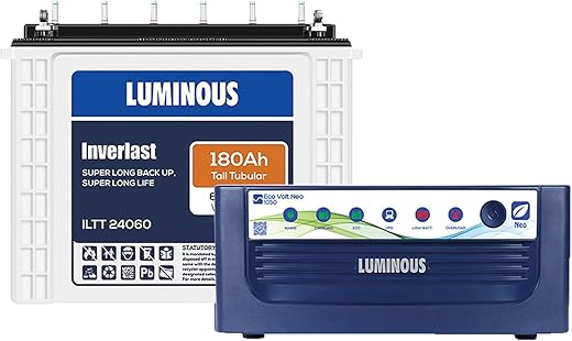 Luminous Inverter & Battery Combo for Home, Office & Shops (Eco Volt Neo 1050 Sine Wave Inverter, Inverlast ILTT 24060 180 Ah Tall Tubular Battery)